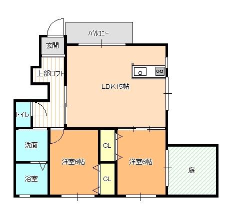 ロフトと専用庭付き