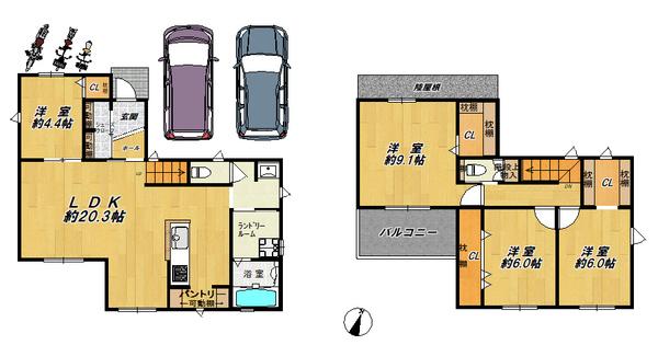 間口の広い整形地です。並列車庫2台スペースございます。