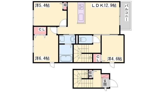 加古川市野口町水足アパート 間取り図画像