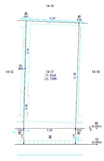 土地面積71.45m2 セットバックが必要です。 有効宅地面積は約６８．６m2