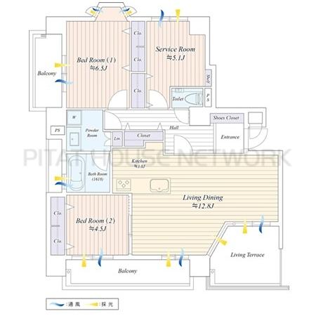 2LDK+S（納戸）、価格1億2900万円、専有面積77.45m2、バルコニー面積10.33m2