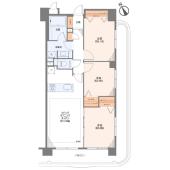 3LDK、専有面積70.17m2、バルコニー面積24.97m2