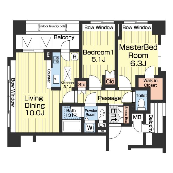 ３面採光角部屋