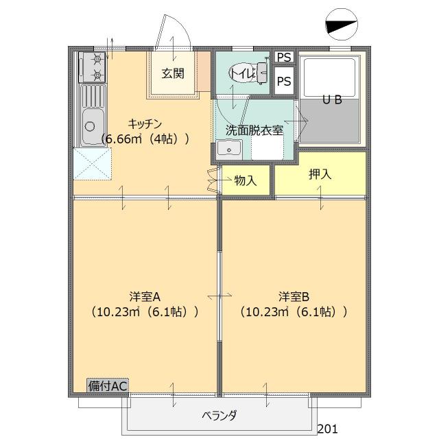 両毛ハイツ小中（201） 間取り図画像