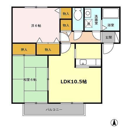 カーサ城之内　Ｂ（102） 間取り図画像