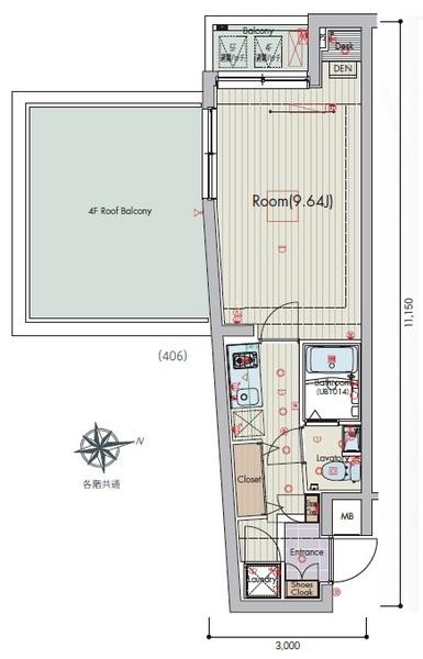 大きなバルコニー付き