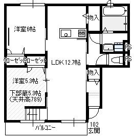 ウエストバレー皆賀（102） 間取り図画像