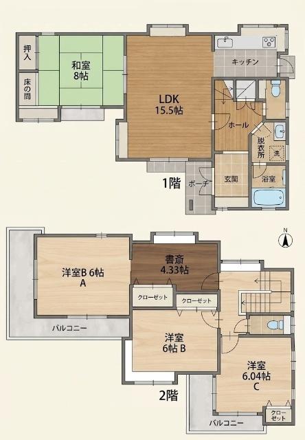 楽々園3丁目貸家 間取り図画像