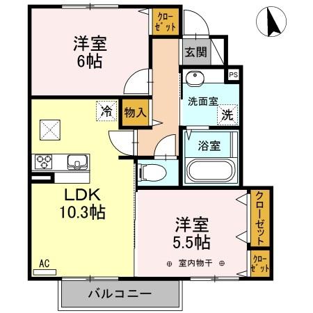 カーサ・ＨＡＲＵ　Ｂ（102） 間取り図画像