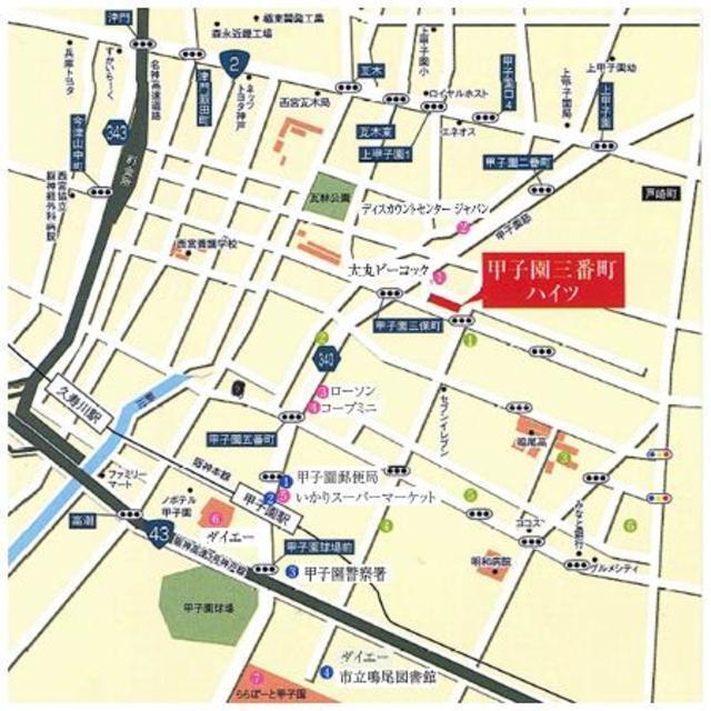 甲子園三番町ハイツ（516） 地形図・案内図