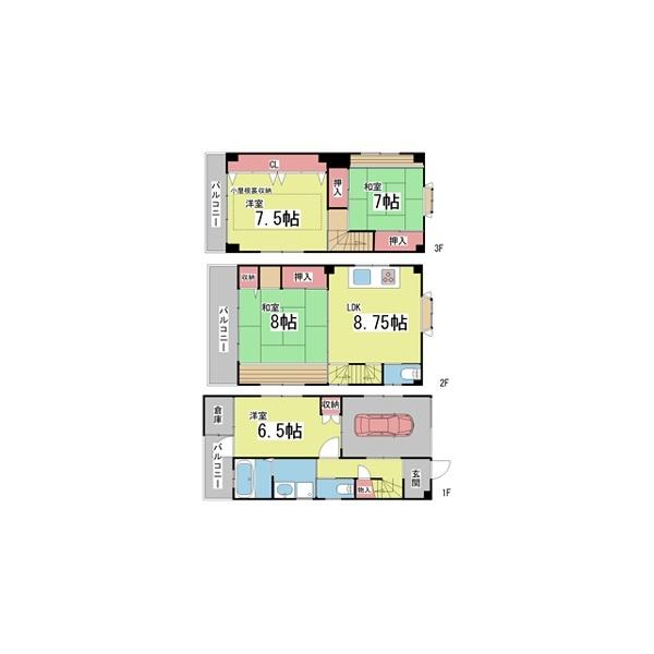岩屋北町1丁目貸家（1-7-14） 間取り図画像