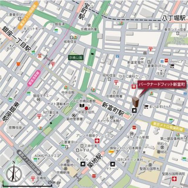 パークナードフィット新富町（301） 地形図・案内図