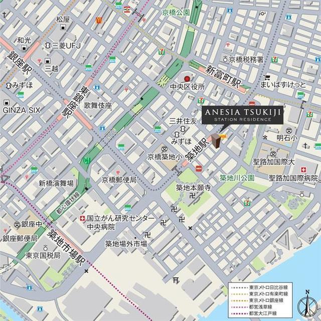 アネシア築地ステーションレジデンス（402） 地形図・案内図