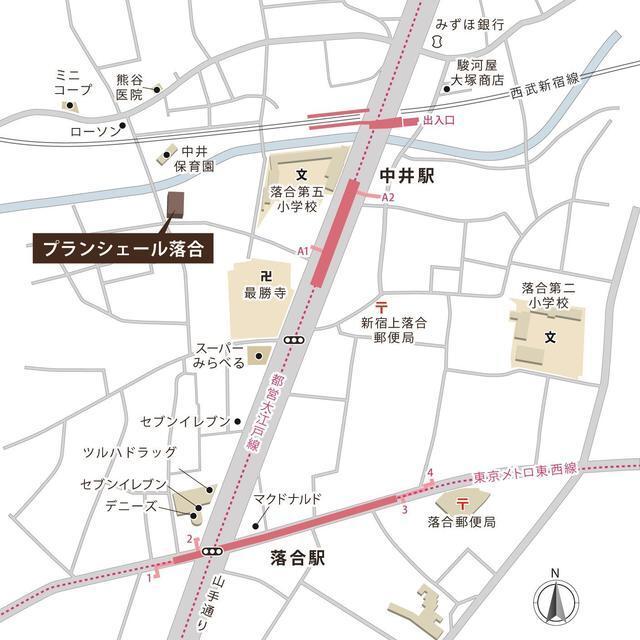 プランシェール落合（602） 地形図・案内図