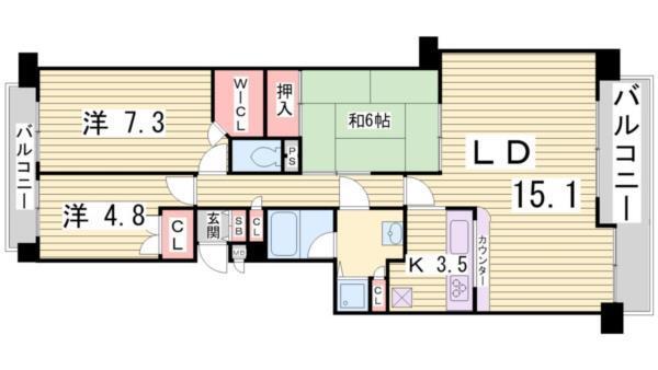 パーク・ハイム神戸熊内町 間取り図画像
