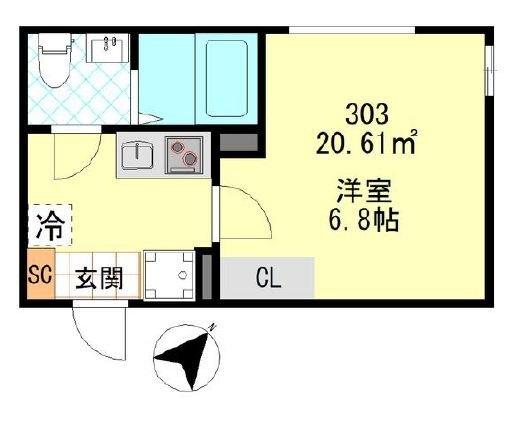 ＰＵＥＲＴＡ東門前（303） 間取り図画像