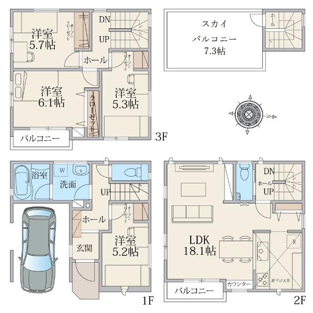 建物面積110.77平米、内カースペース12.15平米