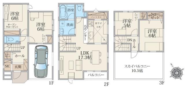 建物面積110.13平米、内カースペース11.17平米