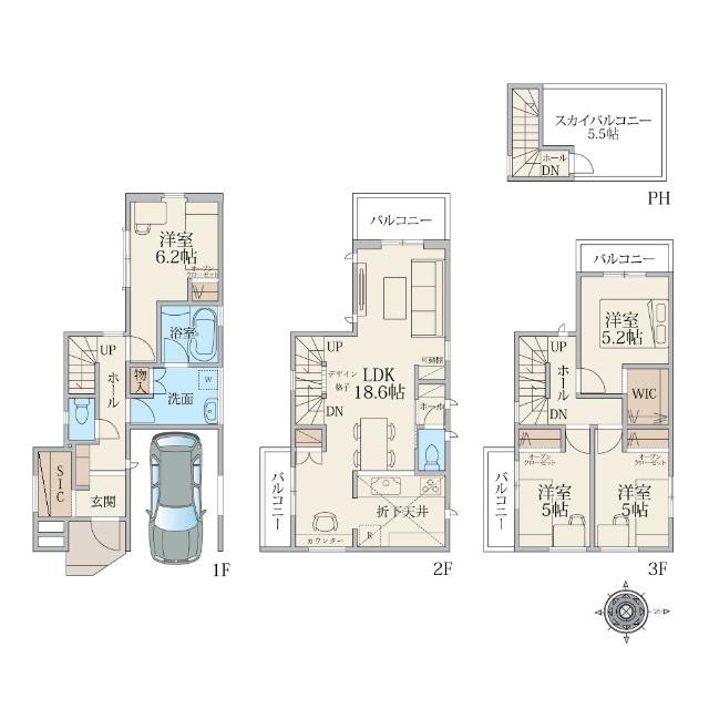 建物面積114.05平米、内カースペース9.93平米