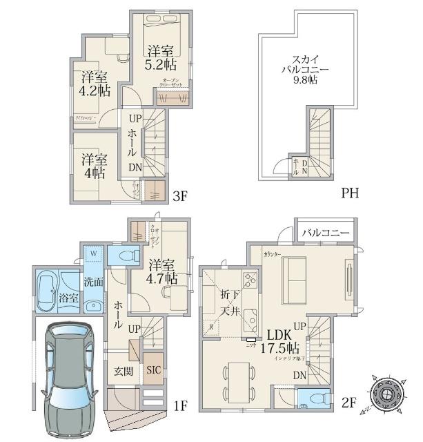 建物面積94.55平米、内カースペース9.72平米