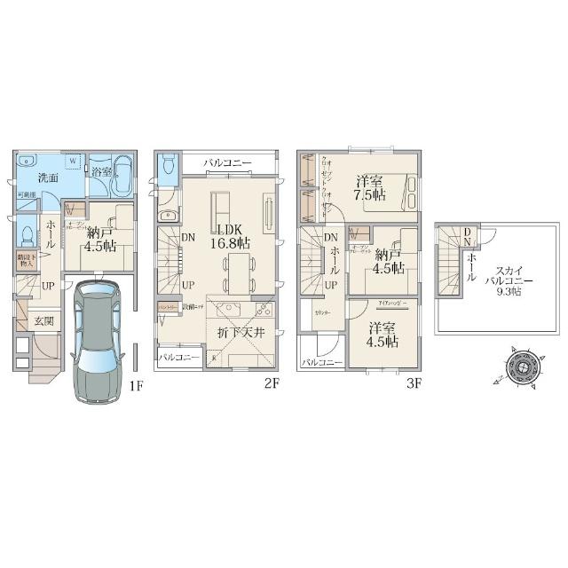 建物面積103.47平米、内カースペース9.72平米