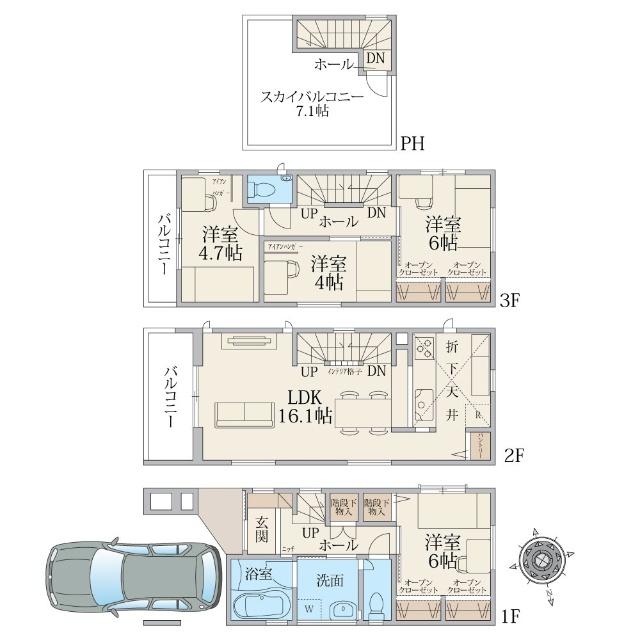 建物面積96.99平米、内カースペース4.72平米