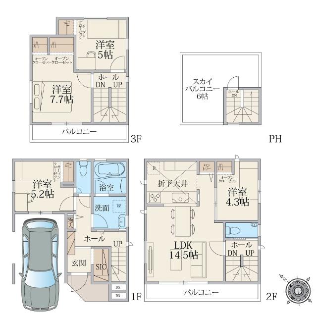 建物面積106.60平米、内カースペース12.42平米