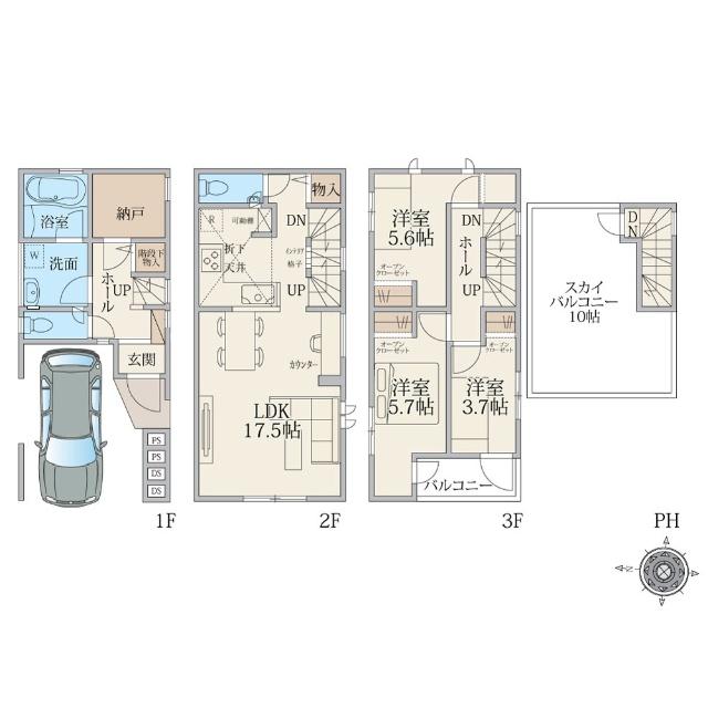 建物面積98.60平米、内カースペース9.72平米