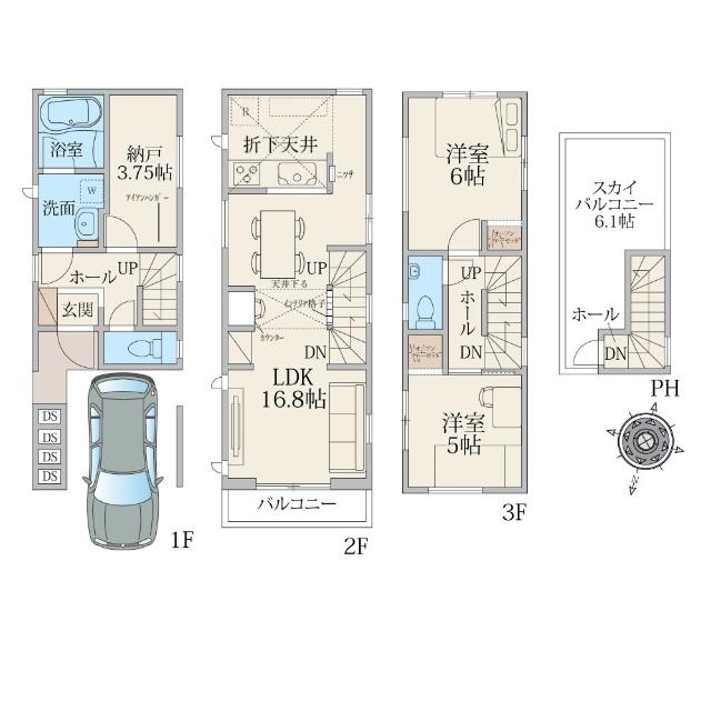 建物面積89.97平米、内カースペース9.93平米