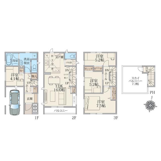 建物面積103.13平米、内カースペース9.18平米