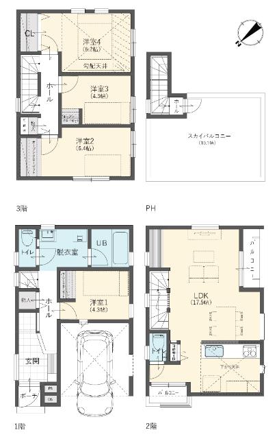建物面積108.81平米、内カースペース10.14平米