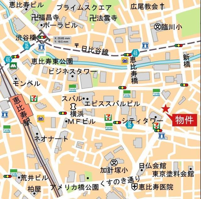 カーサスプレンディッド恵比寿１丁目（604） 地形図・案内図