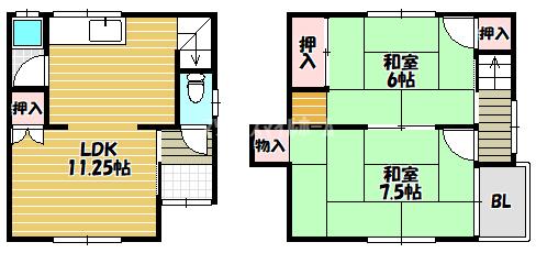 灰塚4丁目貸家（西側） 間取り図画像