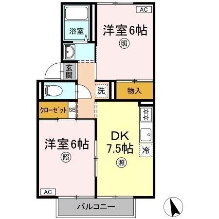 プレジールいせ　A棟（A201） 間取り図画像