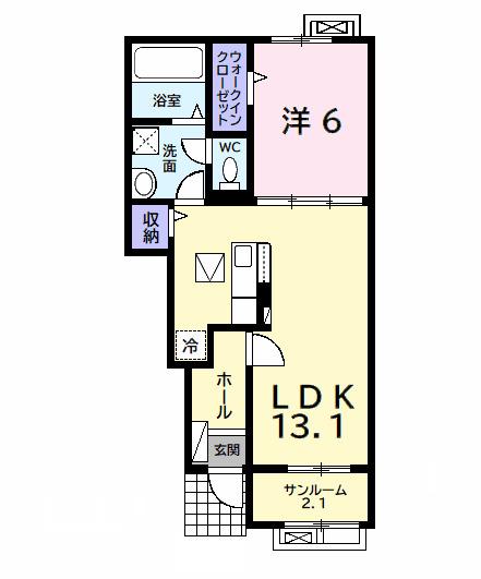 サン　ヴェール　大芝　Ⅲ　Ａ（102） 間取り図画像