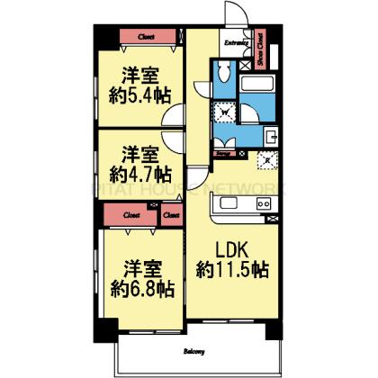 2面採光角部屋の3LDK