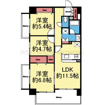 2面採光角部屋の3LDK