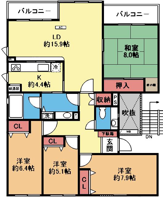 バルコニー南西向きです
