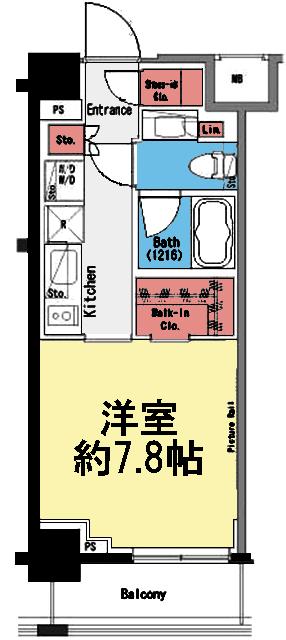 収納豊富な1K