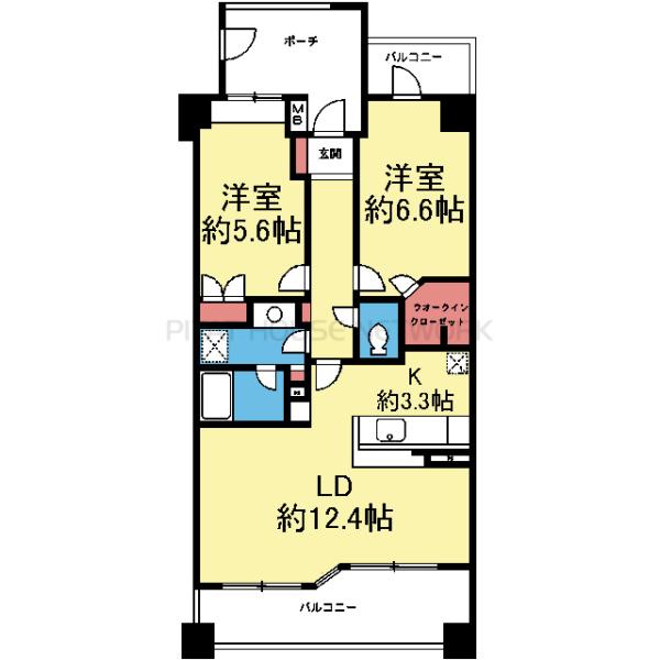 玄関ポーチ付き2LDK＋2WIC