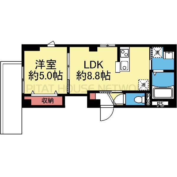 2面採光角部屋の1LDK