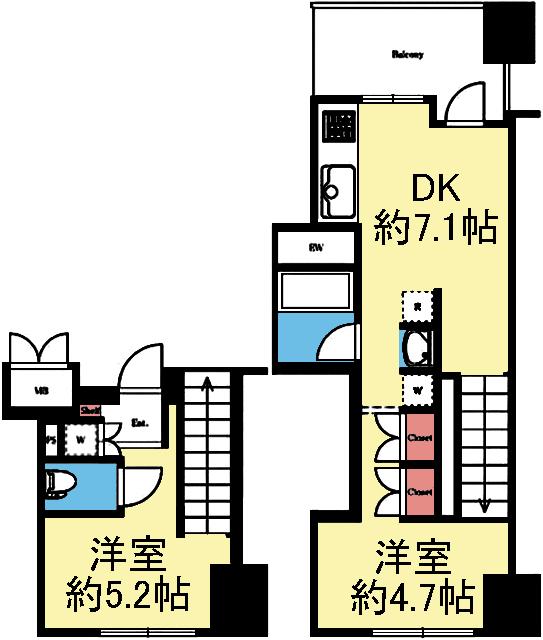 メゾネットタイプの2DK
