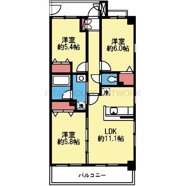 全室洋室の角部屋です