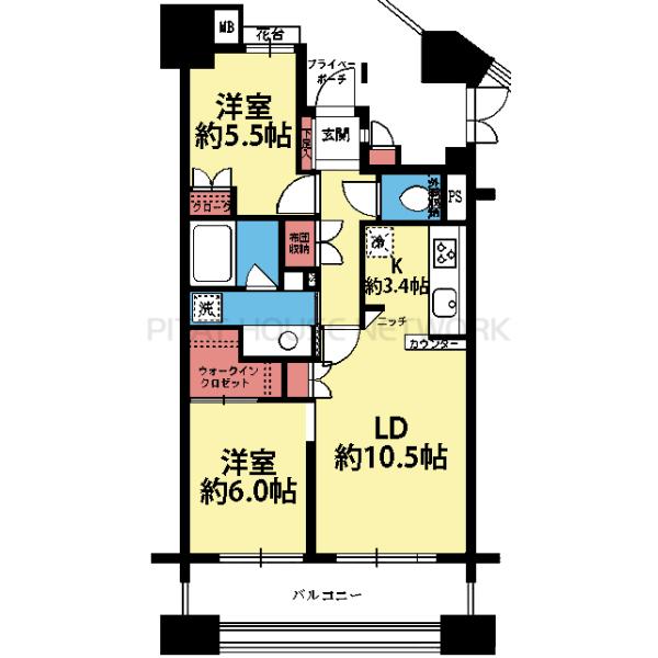 南東向き2LDK