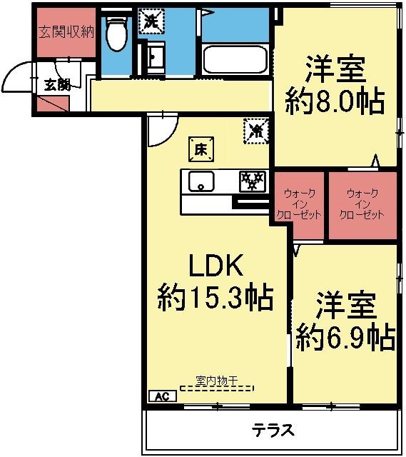 1階の三方角部屋！
