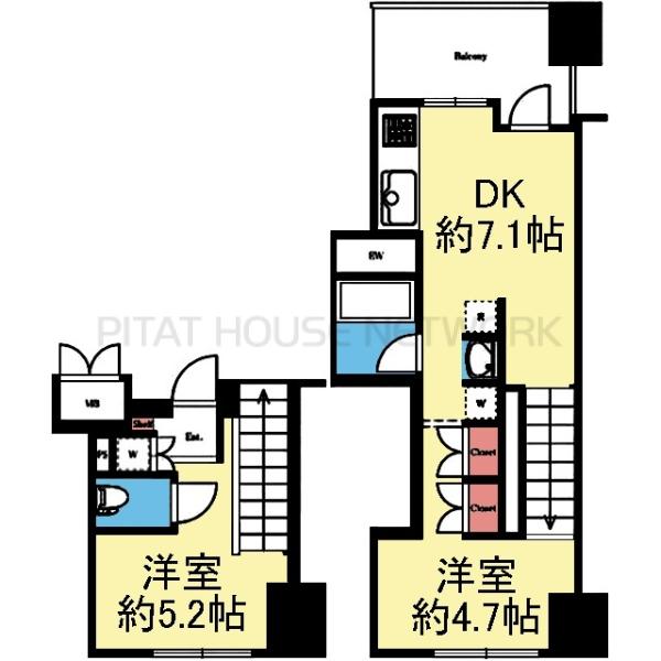 メゾネットタイプの2DK