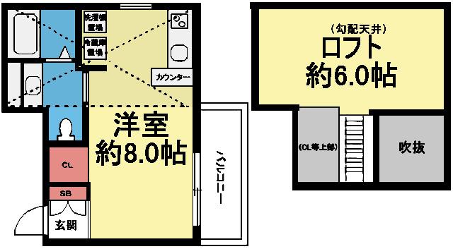 最上階ロフト付きのワンルーム！