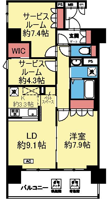 全室フローリングの1LDK＋2S