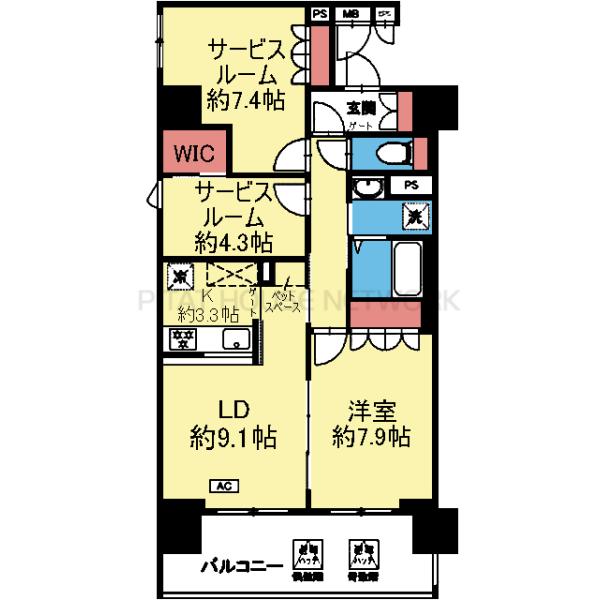 全室フローリングの1LDK+2S