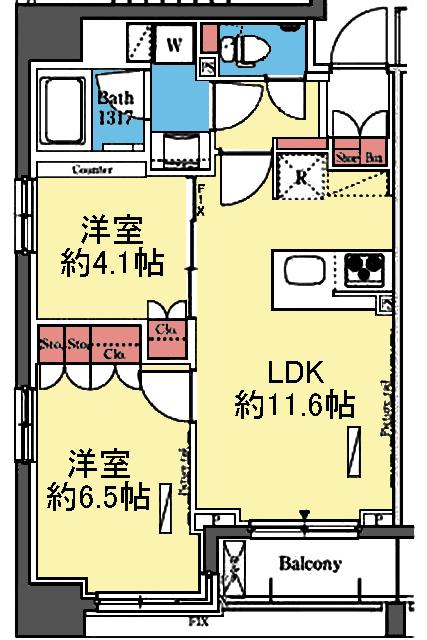 2室とも洋室の南東向き角部屋